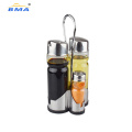 Bma Factory Olive Oil and Vinegar Salt and Pepper Dispenser Set Cruet Set Glass Bottle with Stainless Steel Holder